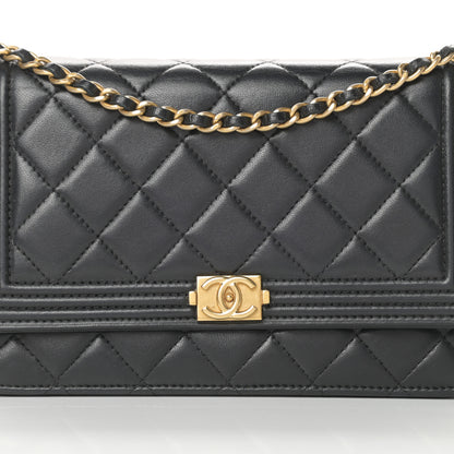 Chanel Lambskin Quilted Boy Wallet On Chain WOC Black 9 of 16
