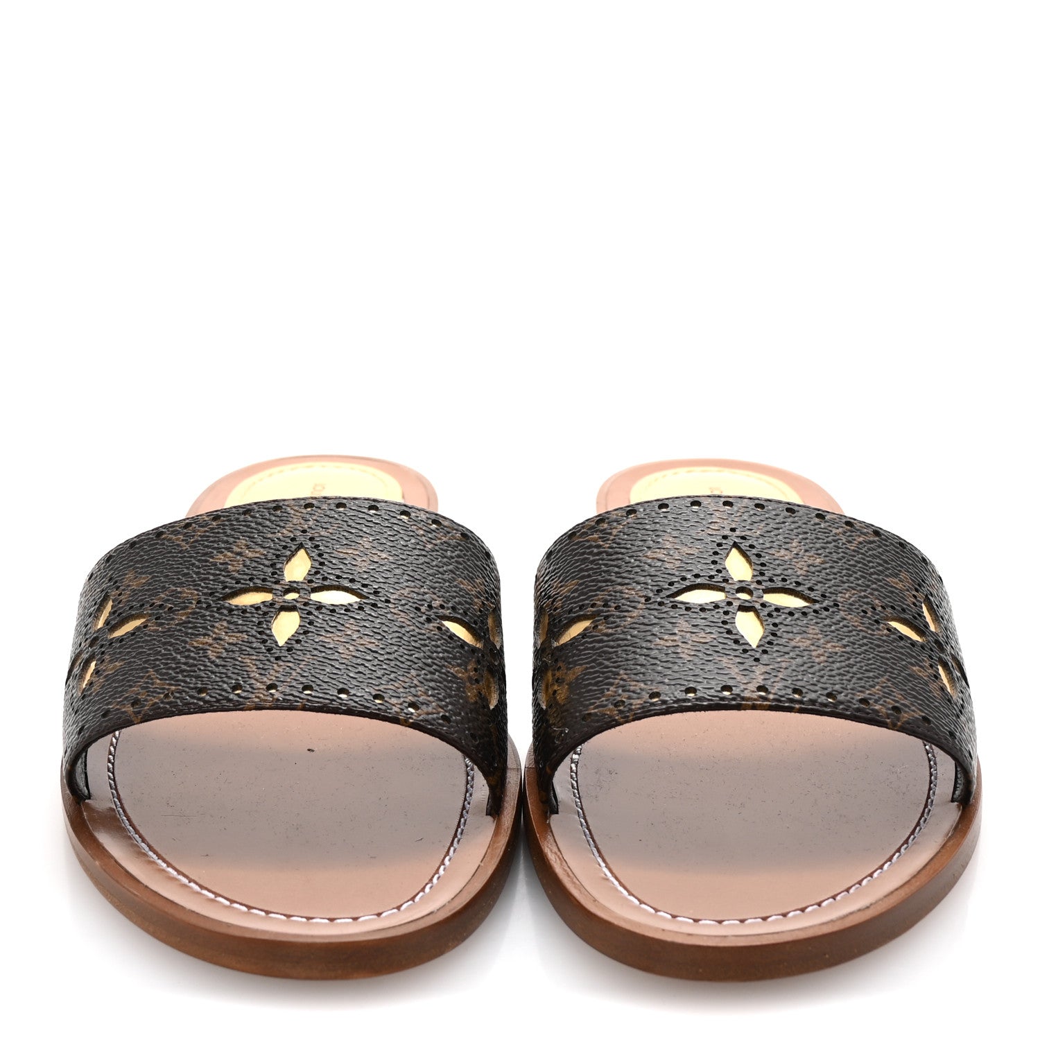 Louis Vuitton Calfskin Perforated Monogram Silhouette Flat Sandals 39 Gold 3 of 9