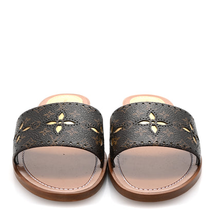 Louis Vuitton Calfskin Perforated Monogram Silhouette Flat Sandals 39 Gold 3 of 9