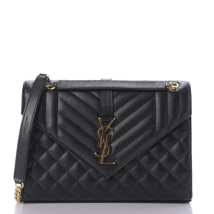 Saint Laurent Grain De Poudre Textured Mixed Matelasse Triquilt Medium Monogram Satchel Black 1 of 8