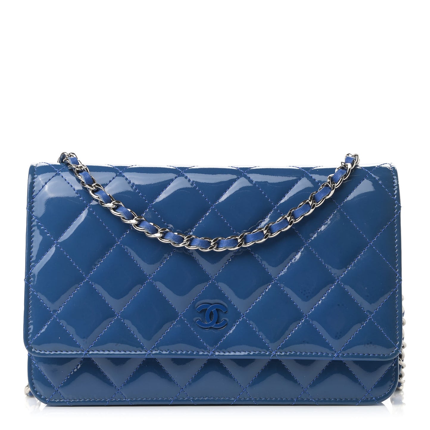 Patent Quilted Wallet On Chain WOC Dark Blue