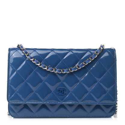 Chanel Patent Quilted Wallet On Chain WOC Dark Blue 1 of 17