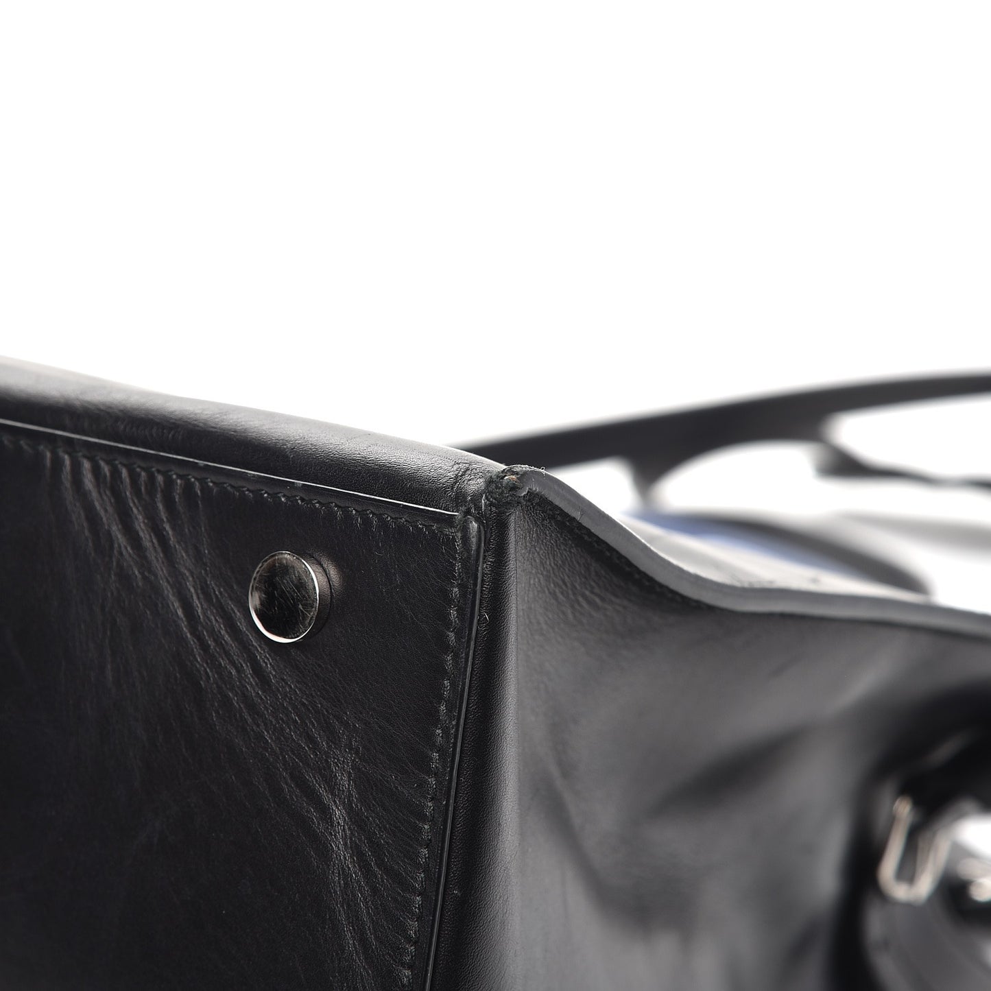 Calfskin Karung Padlock Nude Work S Top Handle Black Electric Bleu