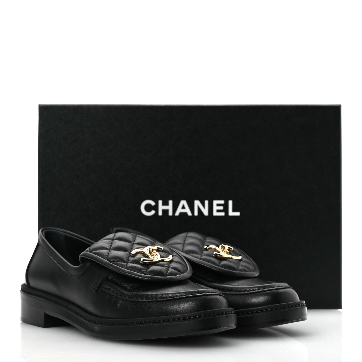 Chanel Lambskin Quilted CC Turnlock Loafers 37.5 Black 12 of 12