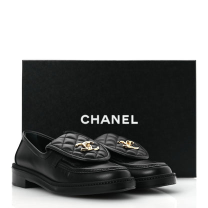 Chanel Lambskin Quilted CC Turnlock Loafers 37.5 Black 12 of 12