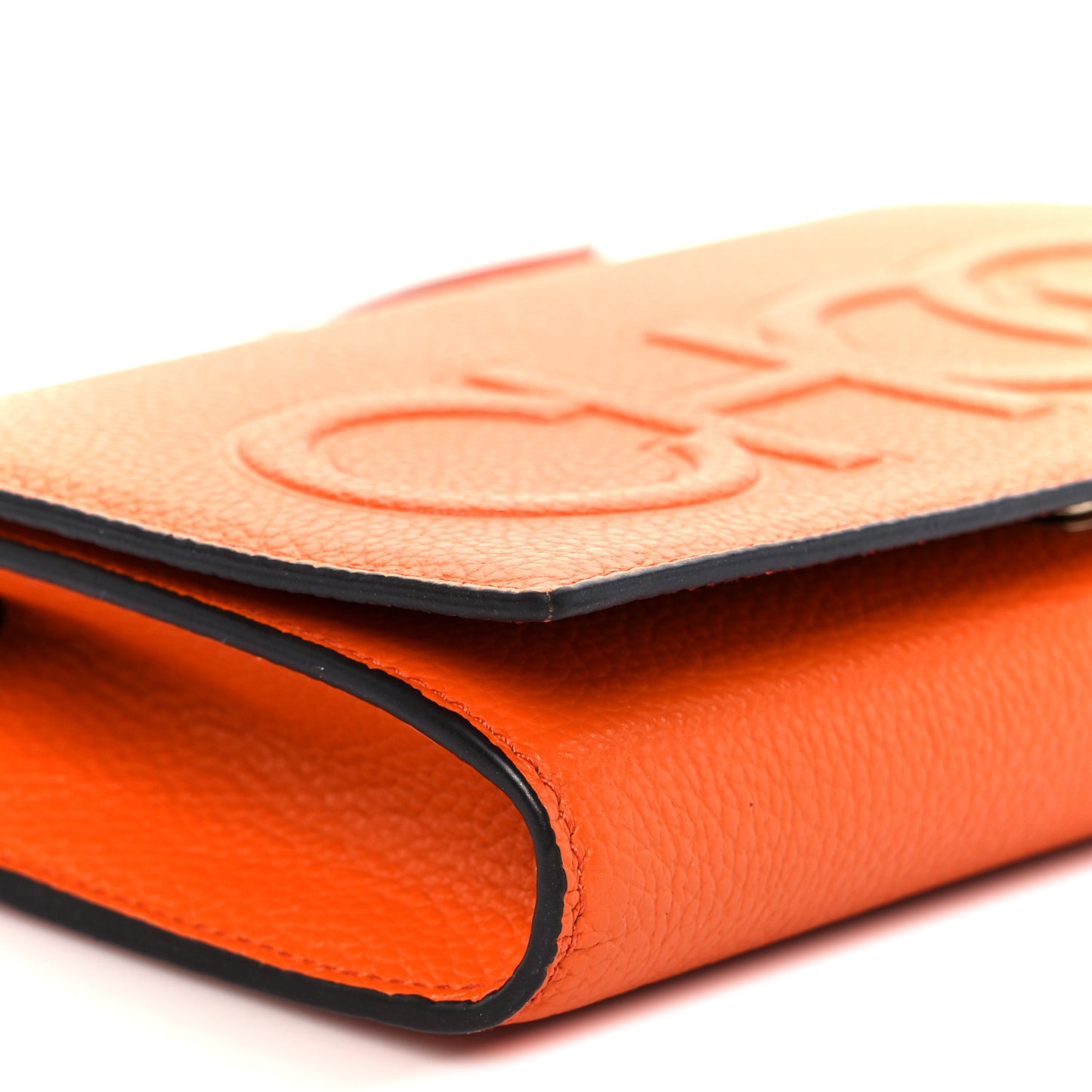 Grainy Calfskin Sonia Wallet On Chain Amber Orange