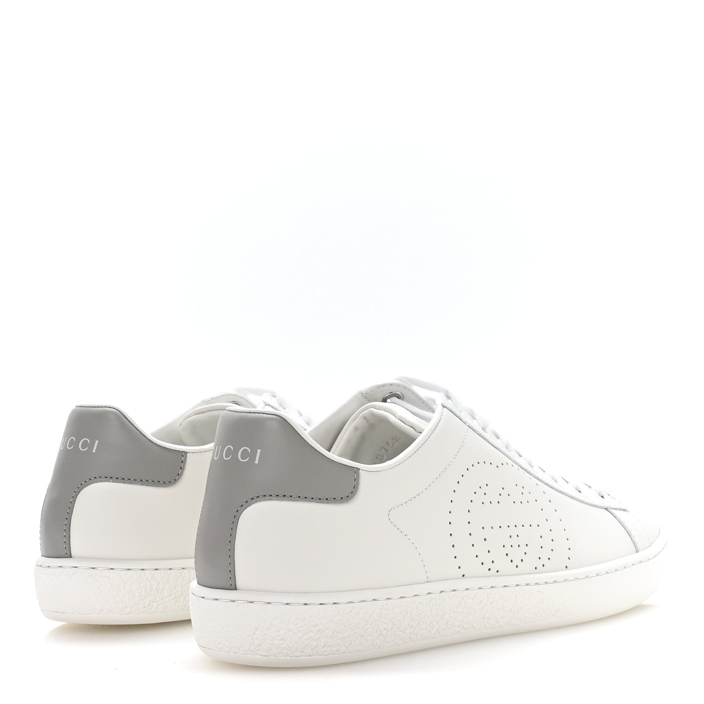 Calfskin Interlocking G Perforated Womens Ace Sneakers 36 White Grey Sky