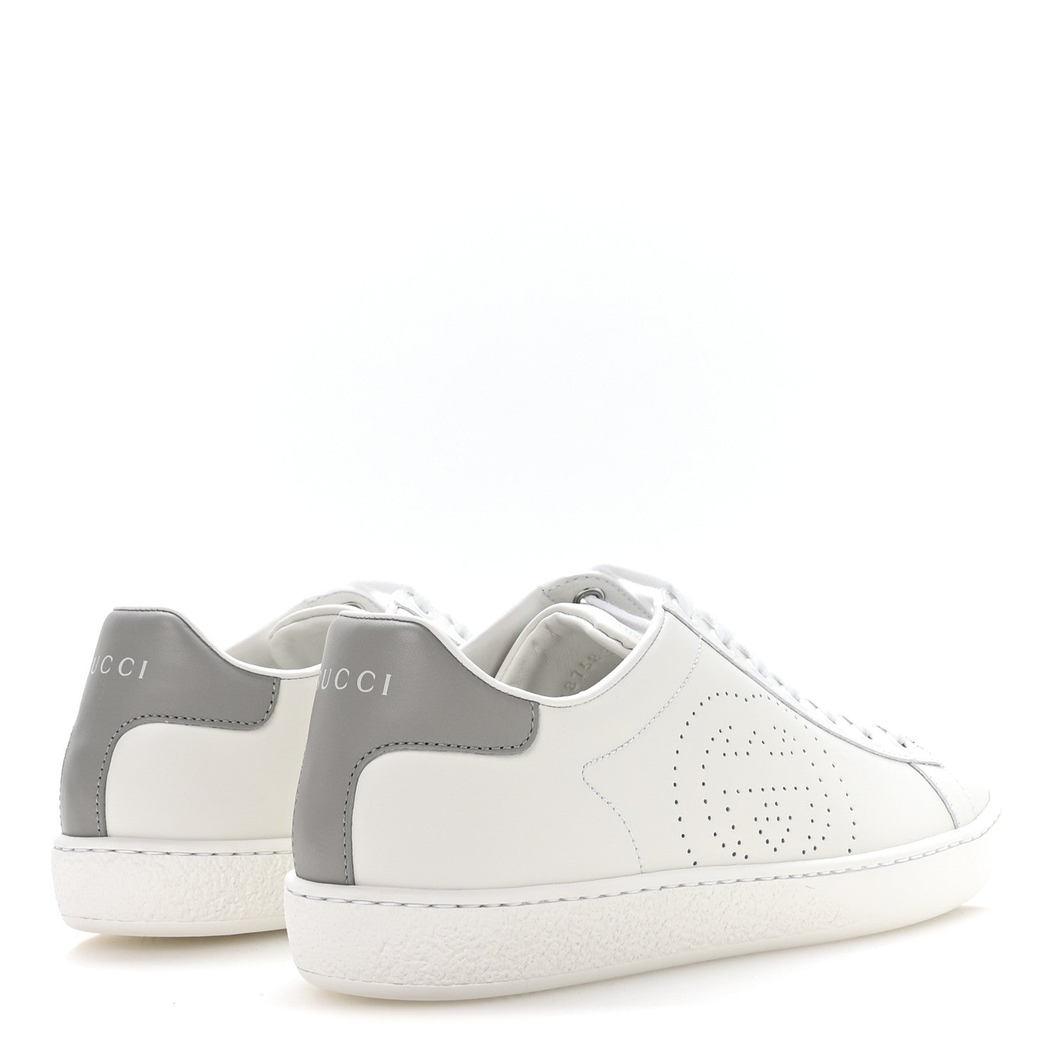 Gucci Calfskin Interlocking G Perforated Womens Ace Sneakers 36 White Grey Sky 5 of 9