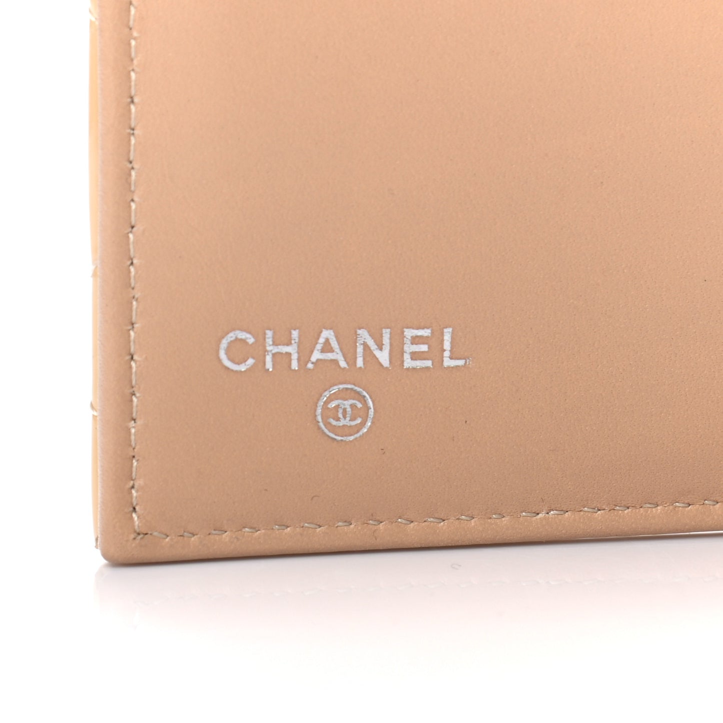Patent Quilted Large Flap Wallet Beige