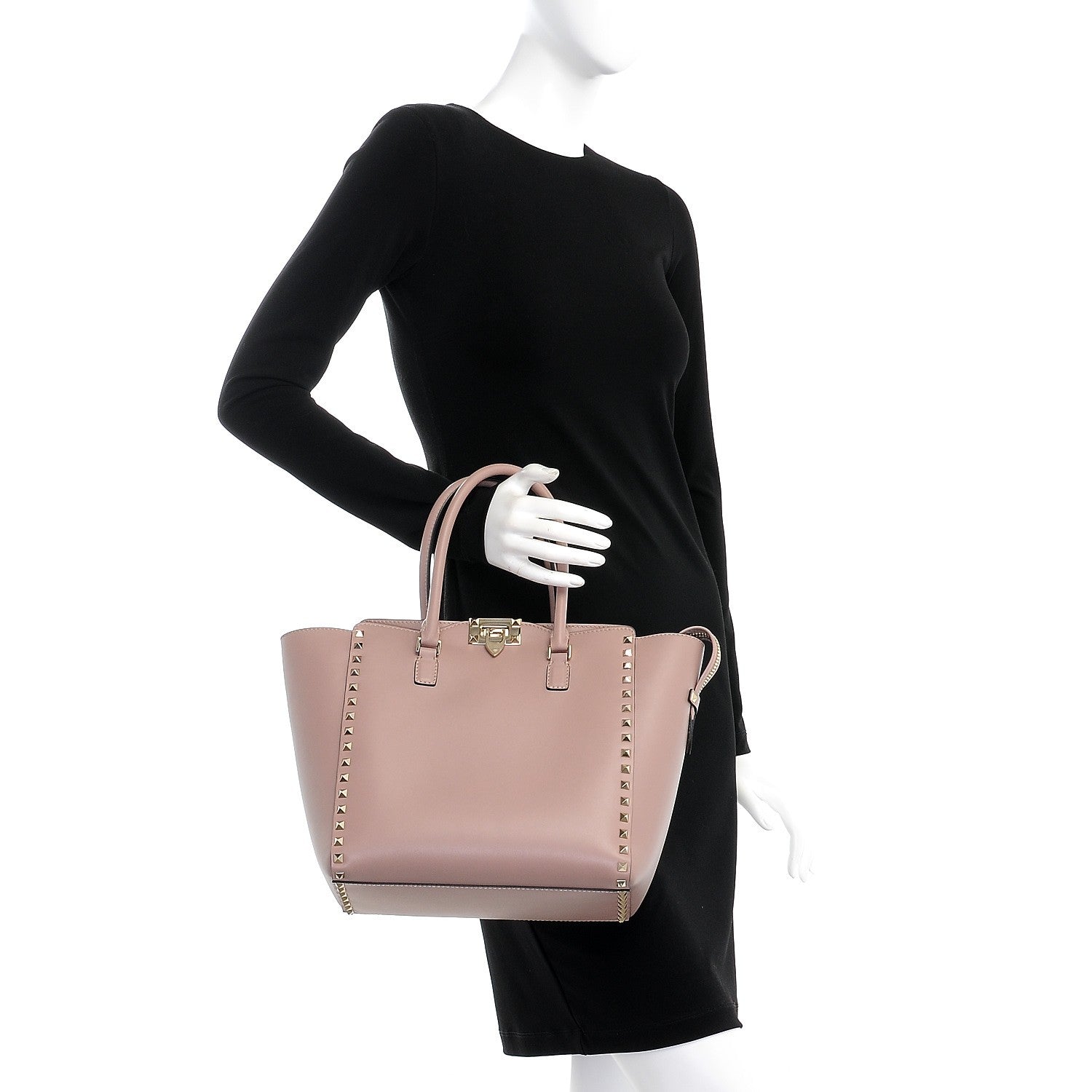 Valentino Garavani Vitello Rockstud Double Handle Tote Poudre 3 of 10