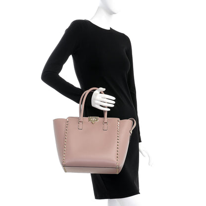 Valentino Garavani Vitello Rockstud Double Handle Tote Poudre 3 of 10