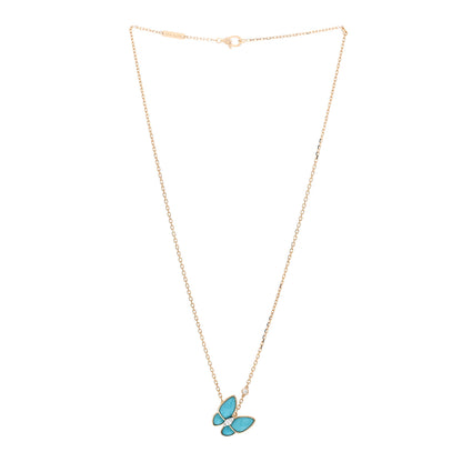 Van Cleef & Arpels 18K Yellow Gold Diamond Turquoise Two Butterfly Pendant Necklace 3 of 6