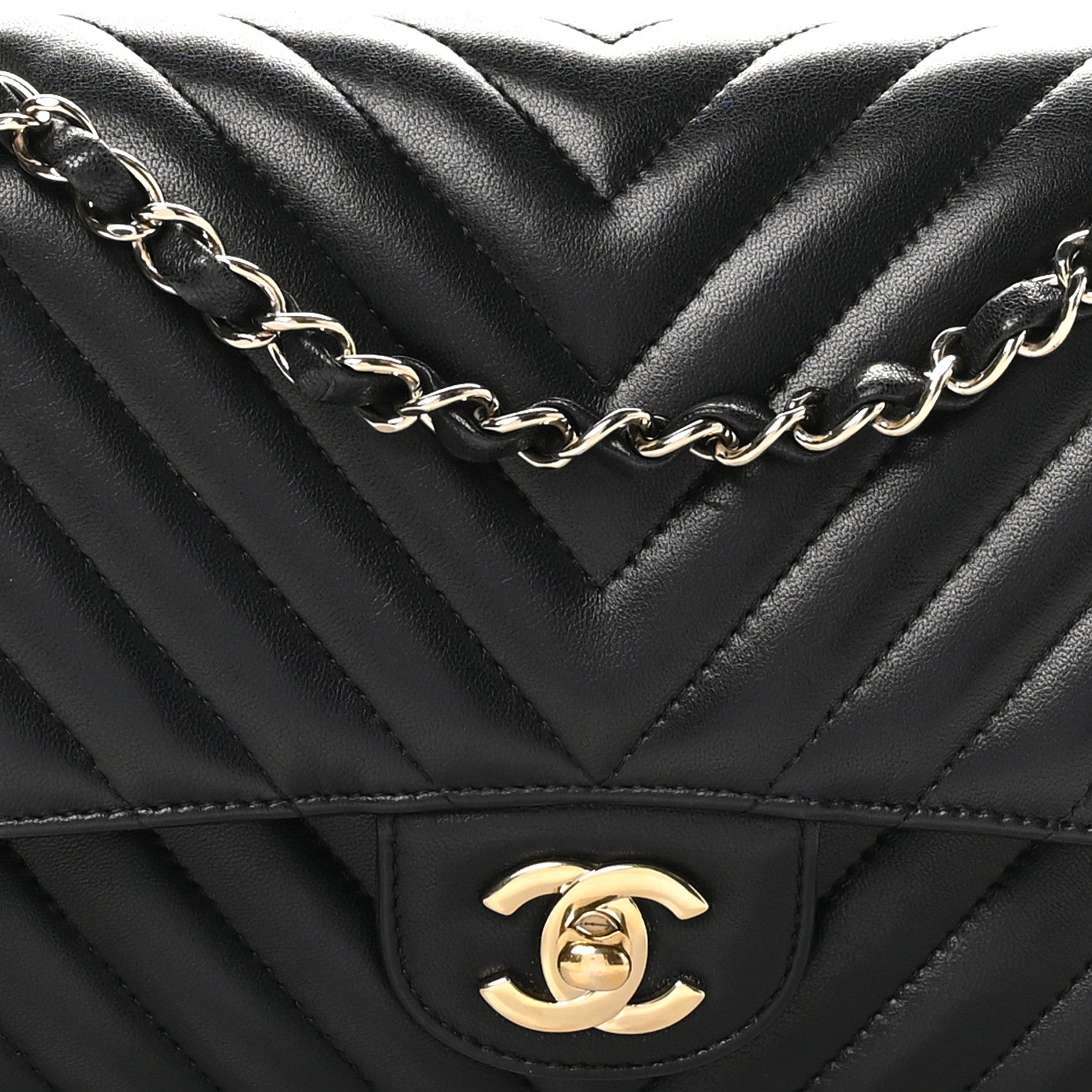 Chanel Lambskin Chevron Quilted Medium Double Flap Black 8 of 10