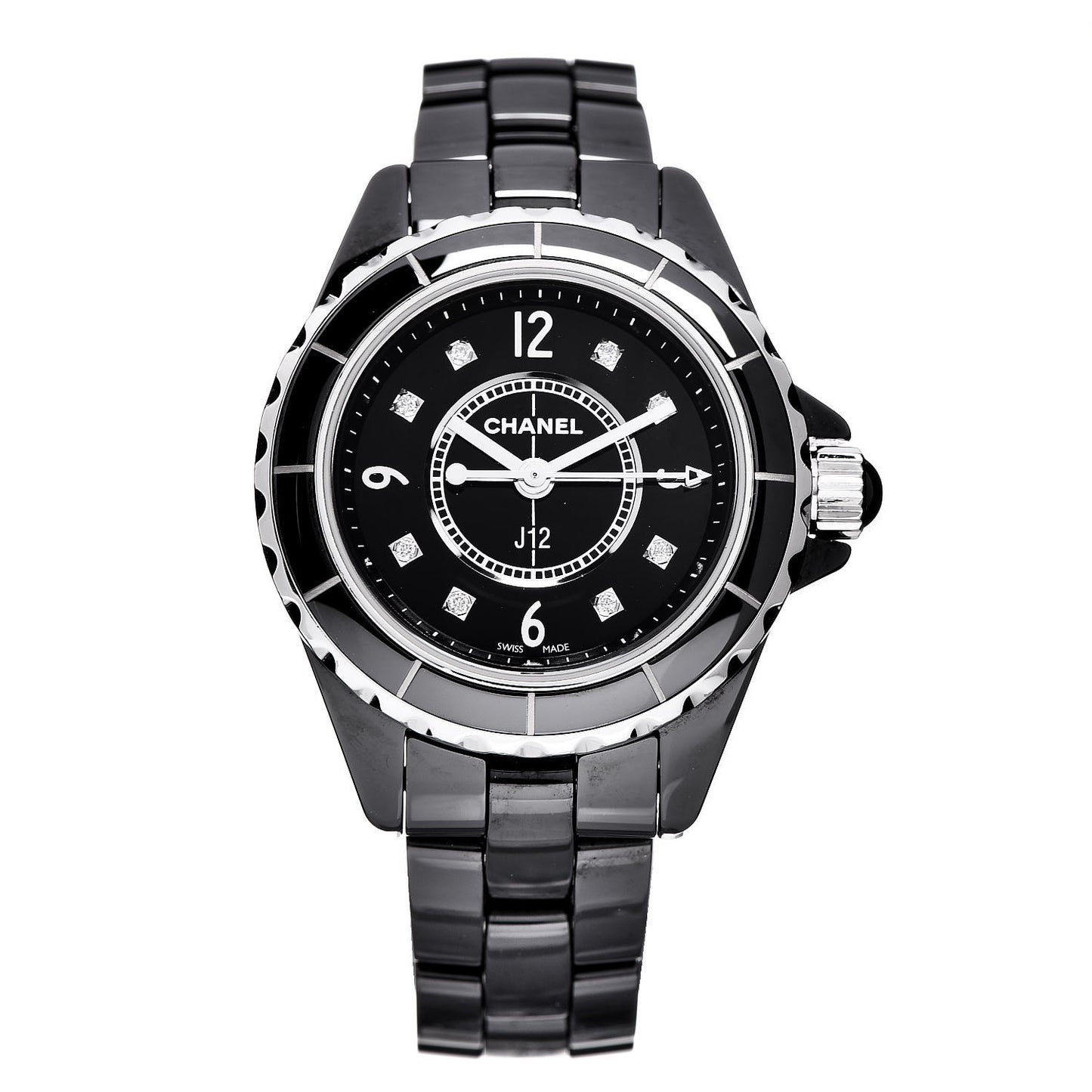 Stainless Steel Ceramic Diamond 29mm J12 Quartz Watch Black