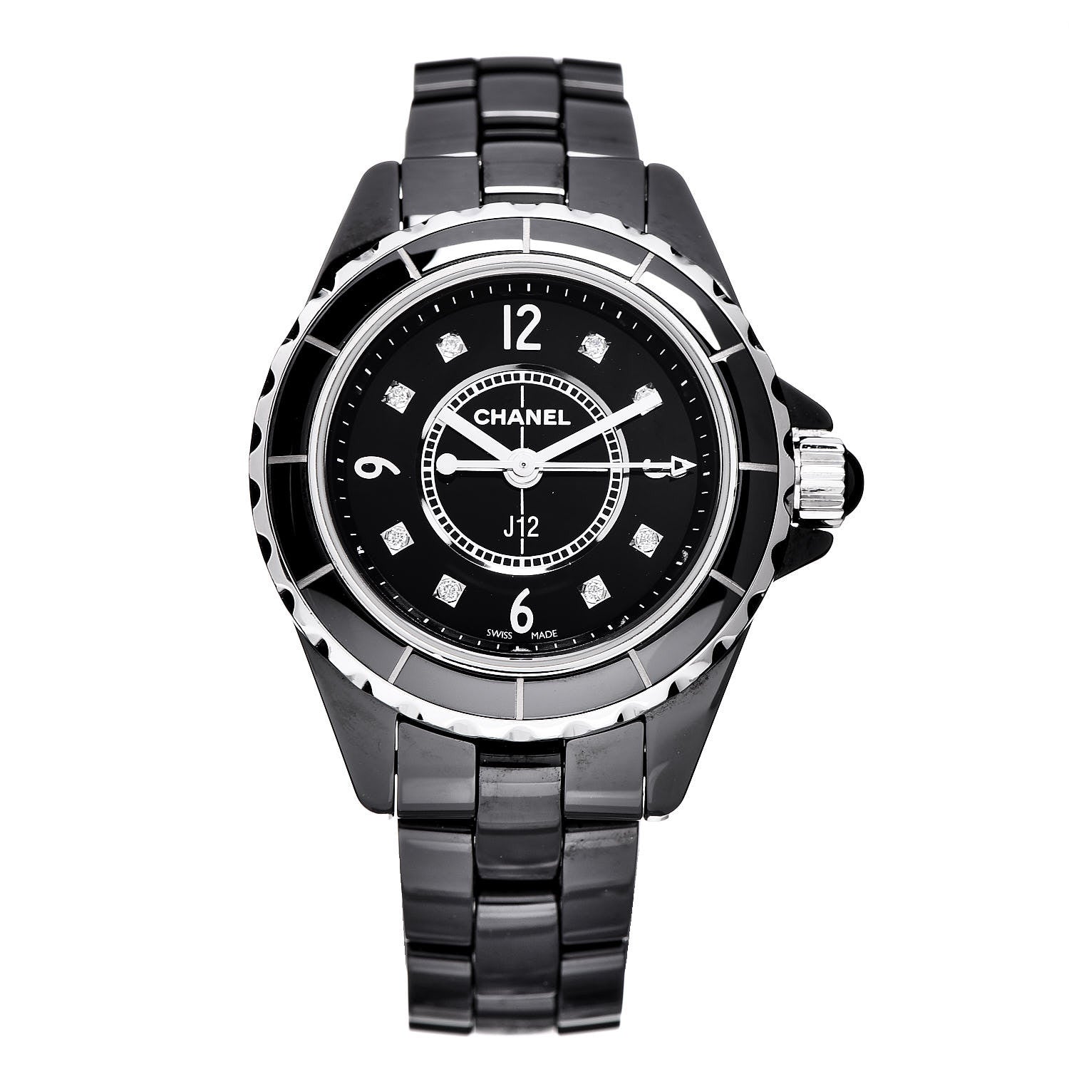 Chanel Stainless Steel Ceramic Diamond 29mm J12 Quartz Watch Black 1 of 6