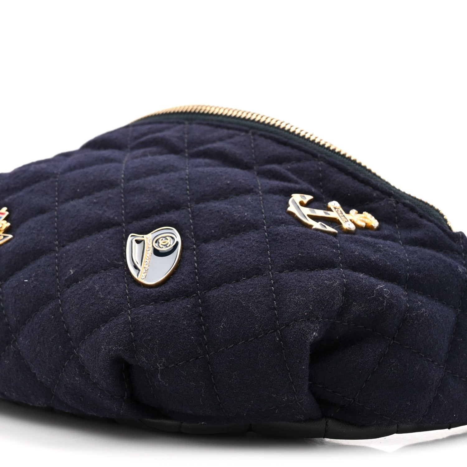 Chanel Wool Lambskin Quilted Paris Hamburg Charms Waist Bag Dark Navy 9 of 10