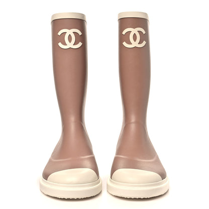 Chanel Caoutchouk CC High Boots 40 Beige White 3 of 9