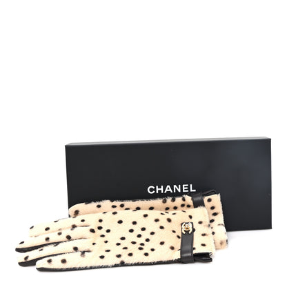 Chanel Lambskin Ponyhair Gloves 7 Beige Black 4 of 4