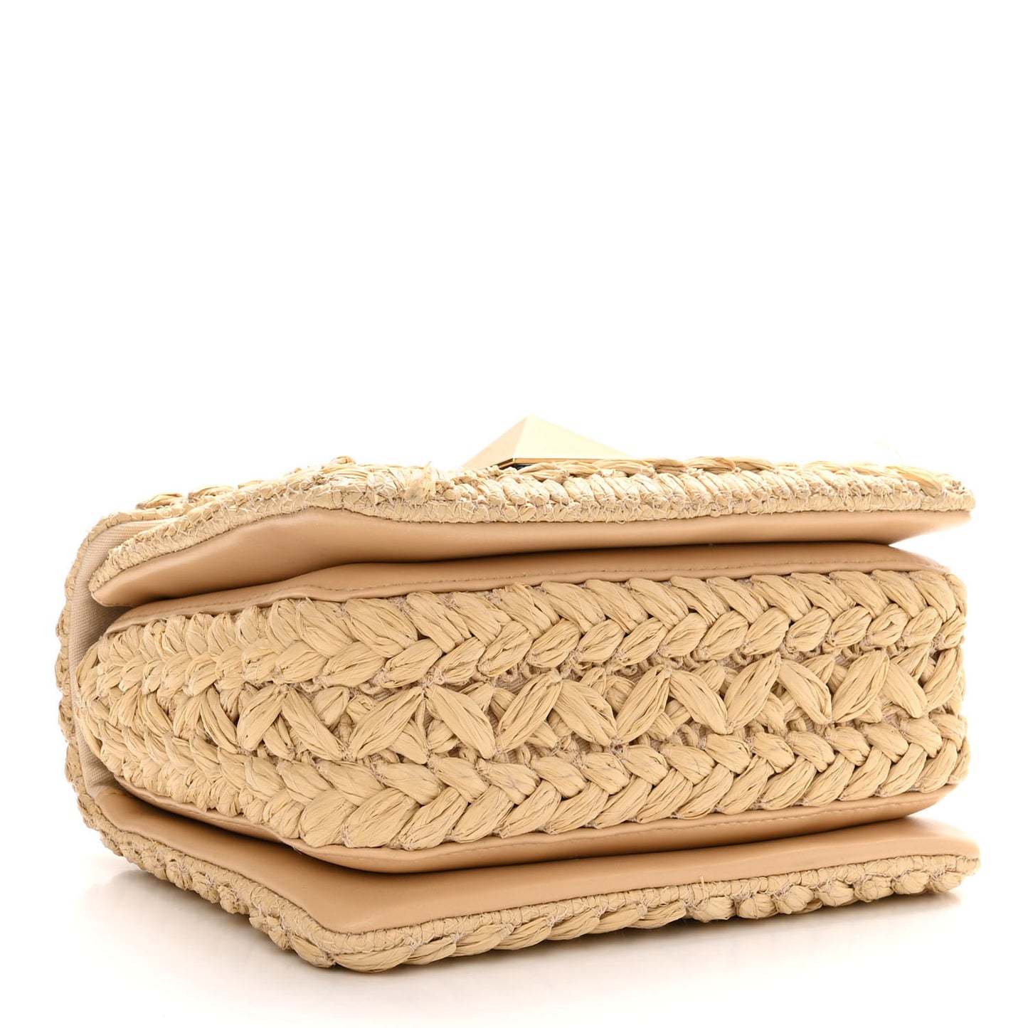 Raffia One Stud Chain Clutch Natural