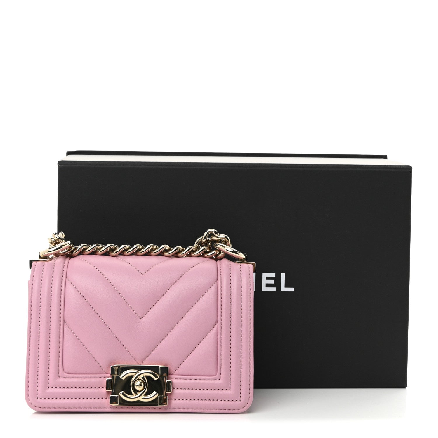 Chanel Caviar Chevron Quilted Mini Boy Flap Pink 11 of 11