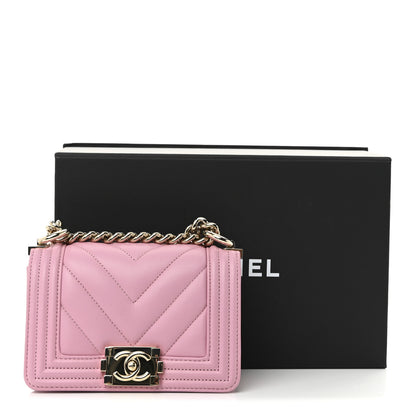 Chanel Caviar Chevron Quilted Mini Boy Flap Pink 11 of 11