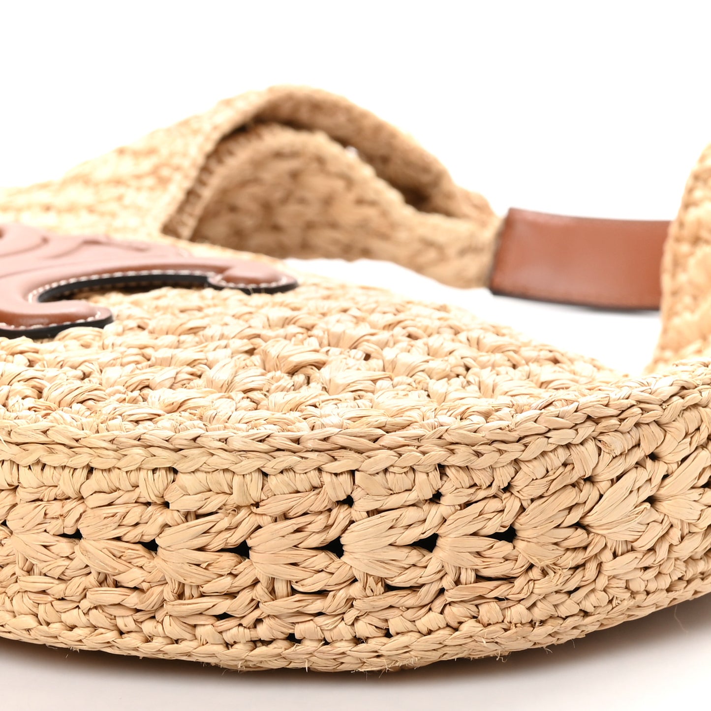 Raffia Calfskin Triomphe Panier Hobo Bag Natural Tan