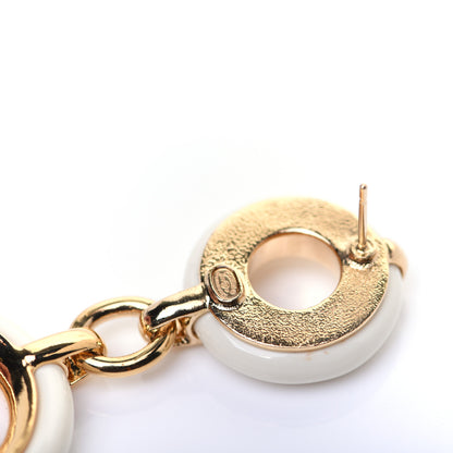 Chanel Metal Resin CC Round Drop Earrings Gold White 5 of 9
