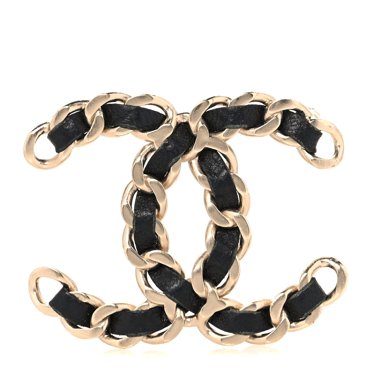 Lambskin Chain CC Brooch Black Gold