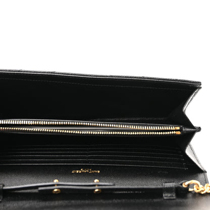 Saint Laurent Grain De Poudre Matelasse Chevron Monogram Chain Wallet Black 5 of 10