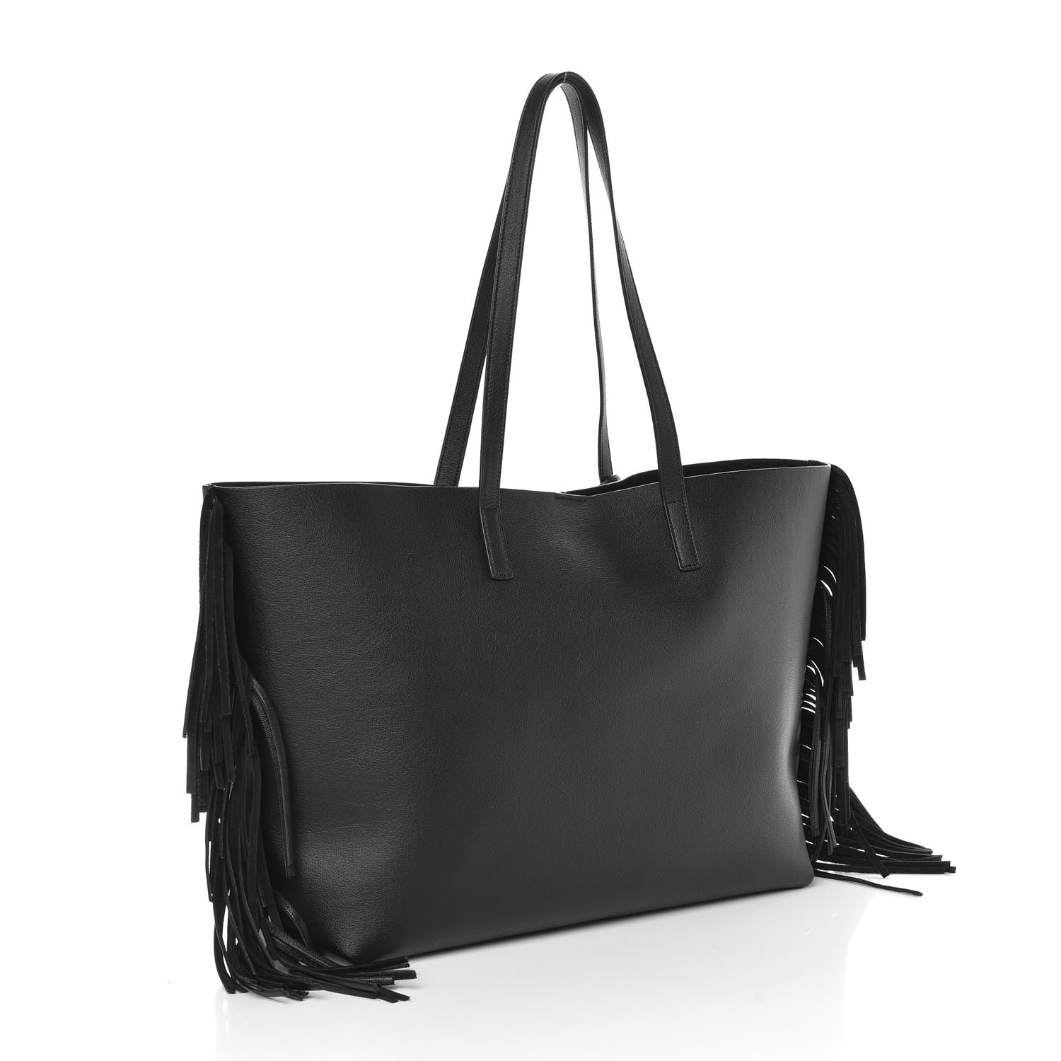 Saint Laurent Calfskin Large Fringe Shopping Tote Black 3 of 7