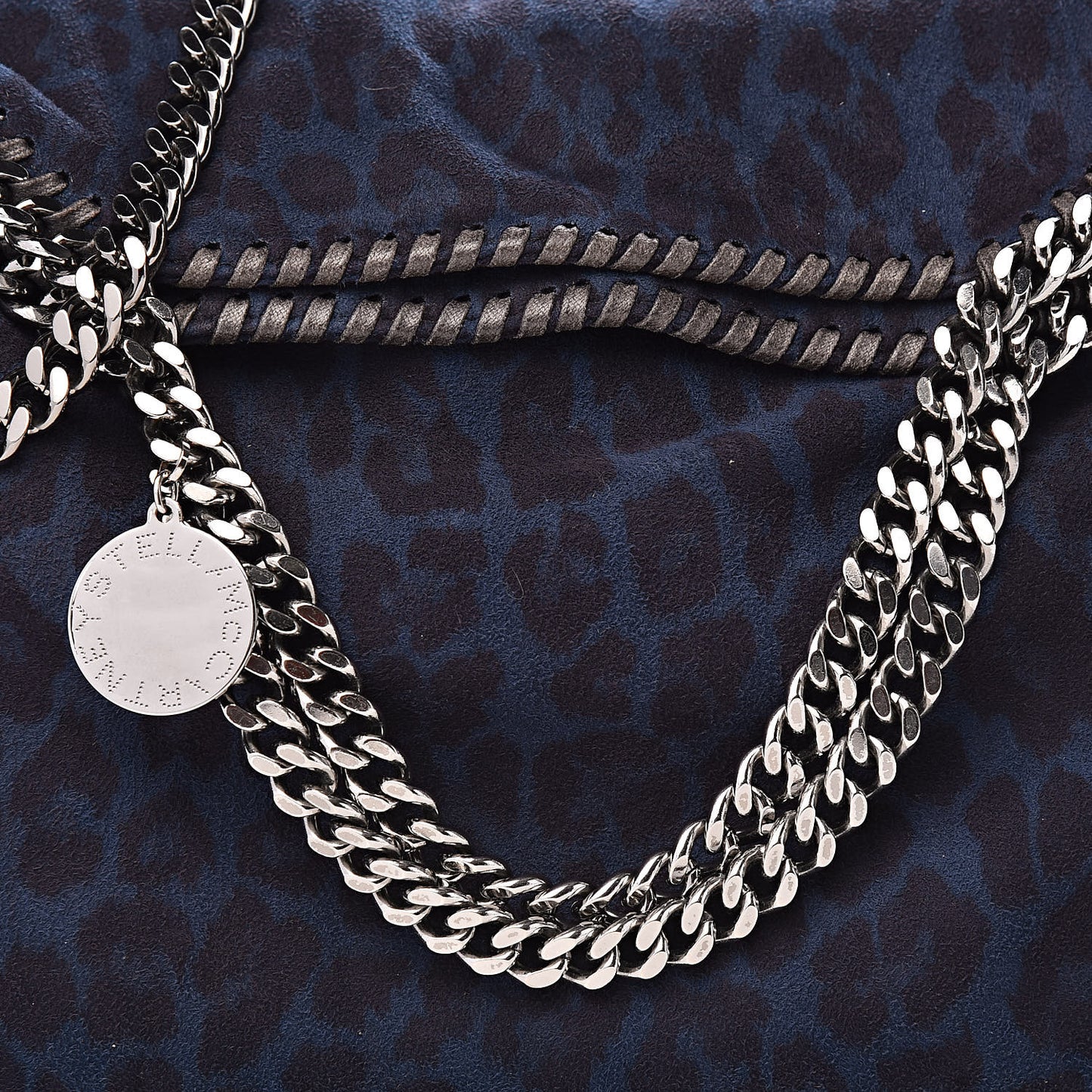 Shaggy Deer Leopard Print Falabella Fold Over Tote Blue Sapphire