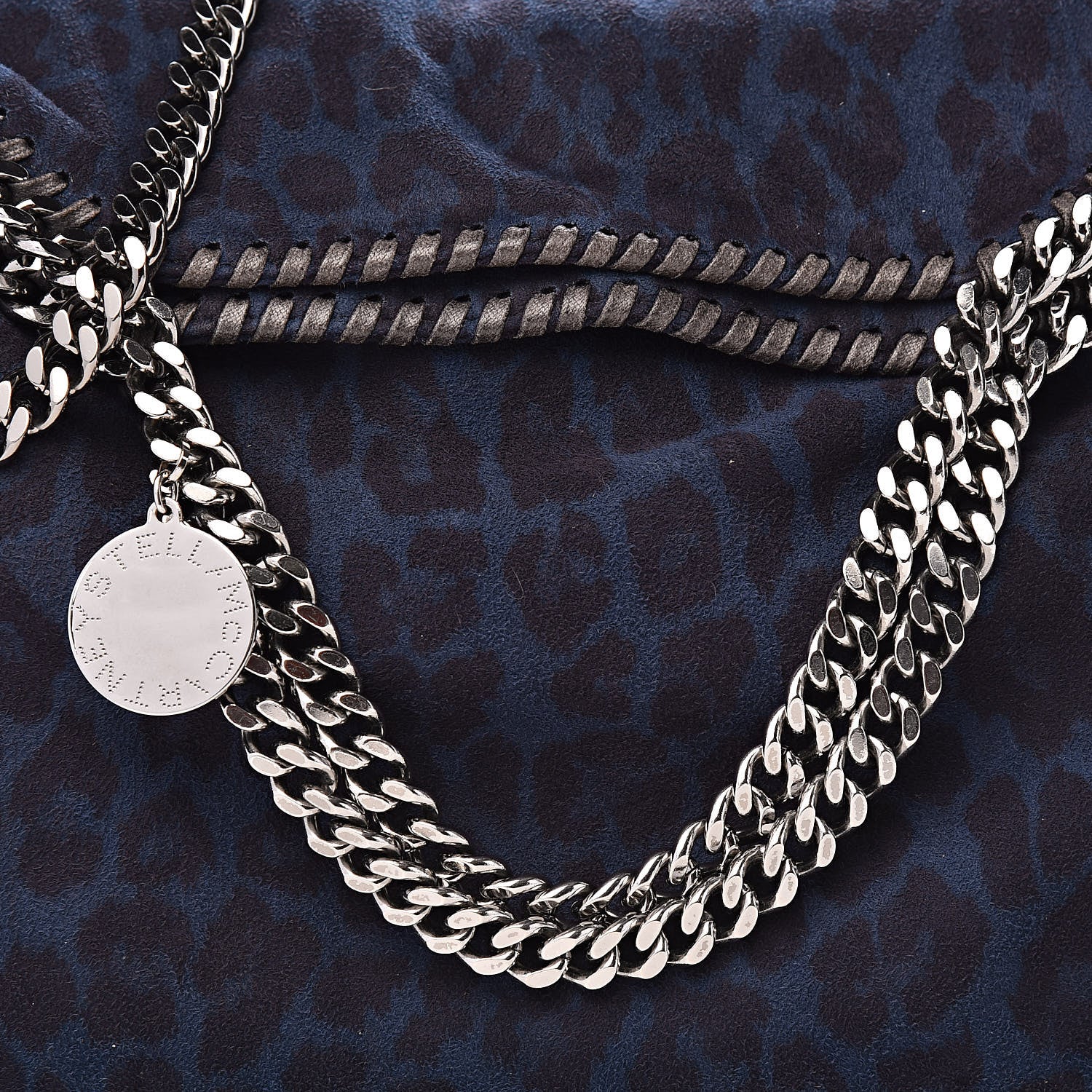 Stella McCartney Shaggy Deer Leopard Print Falabella Fold Over Tote Blue Sapphire 9 of 9