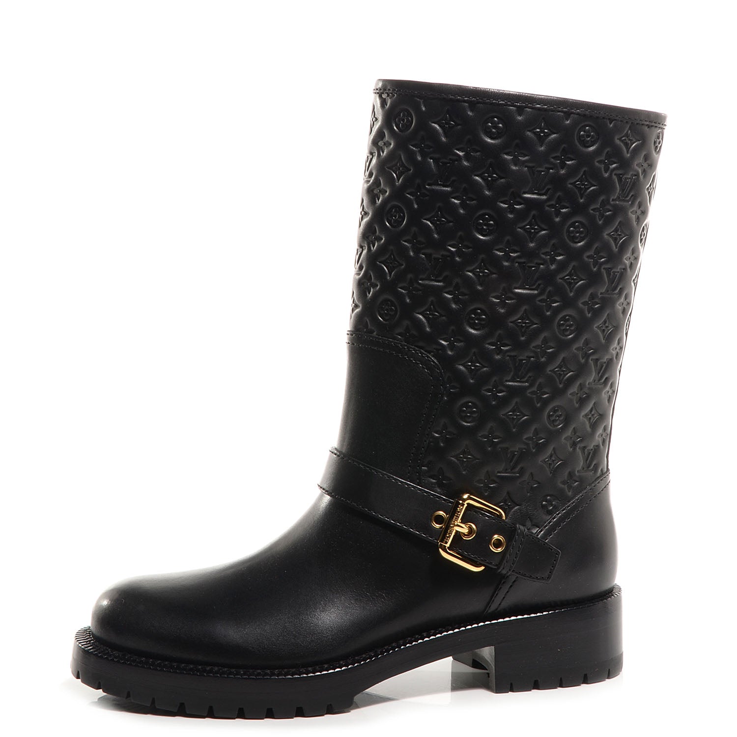 Louis Vuitton Calfskin Embossed Monogram Rebellion Half Boots 35 Black 1 of 7