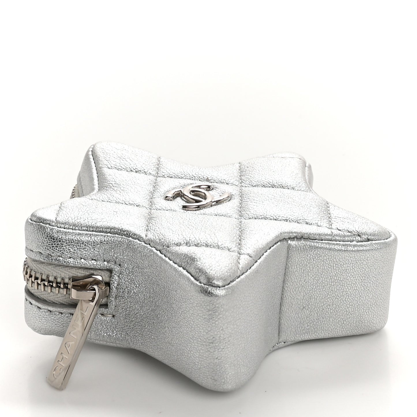 Metallic Lambskin Walk Of Fame Star Clip On Coin Purse Silver
