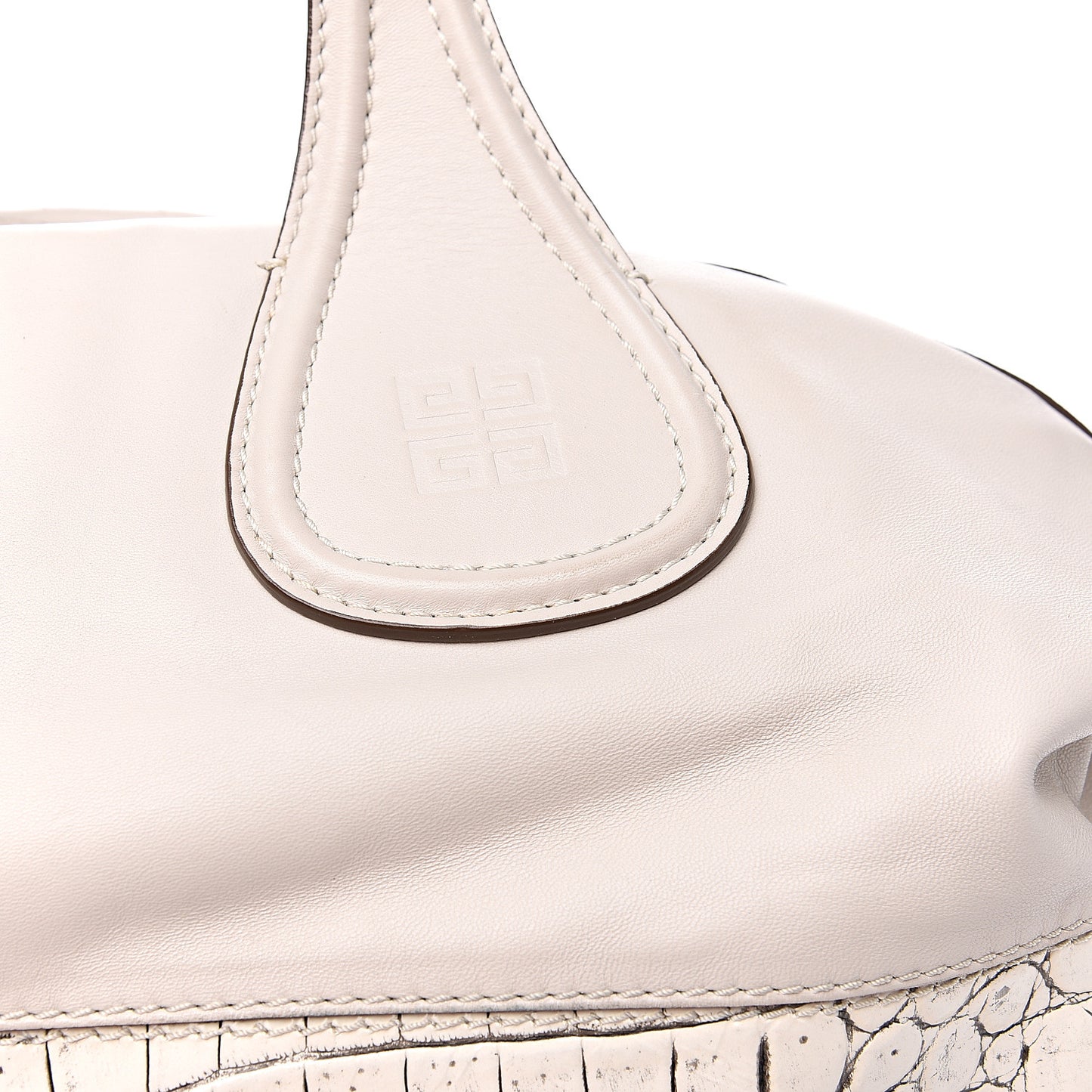 Calfskin Crocodile Embossed Medium Nightingale Off White