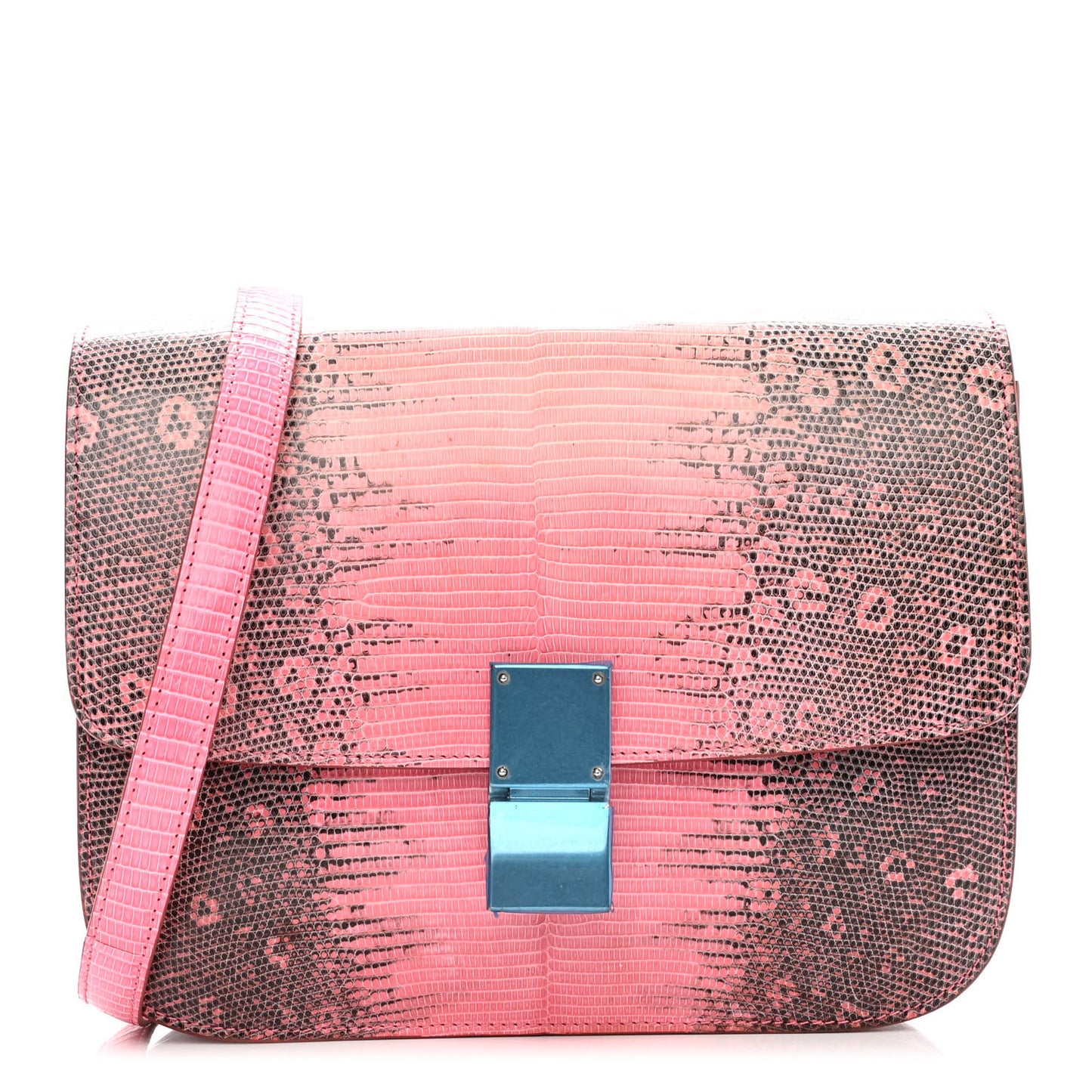 Lizard Medium Classic Box Flap Bag Pink Grey