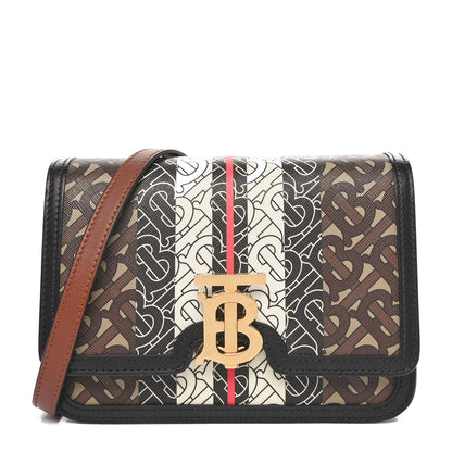 Burberry E-Canvas Monogram Stripe Small TB Bag Bridle Brown 1 of 9