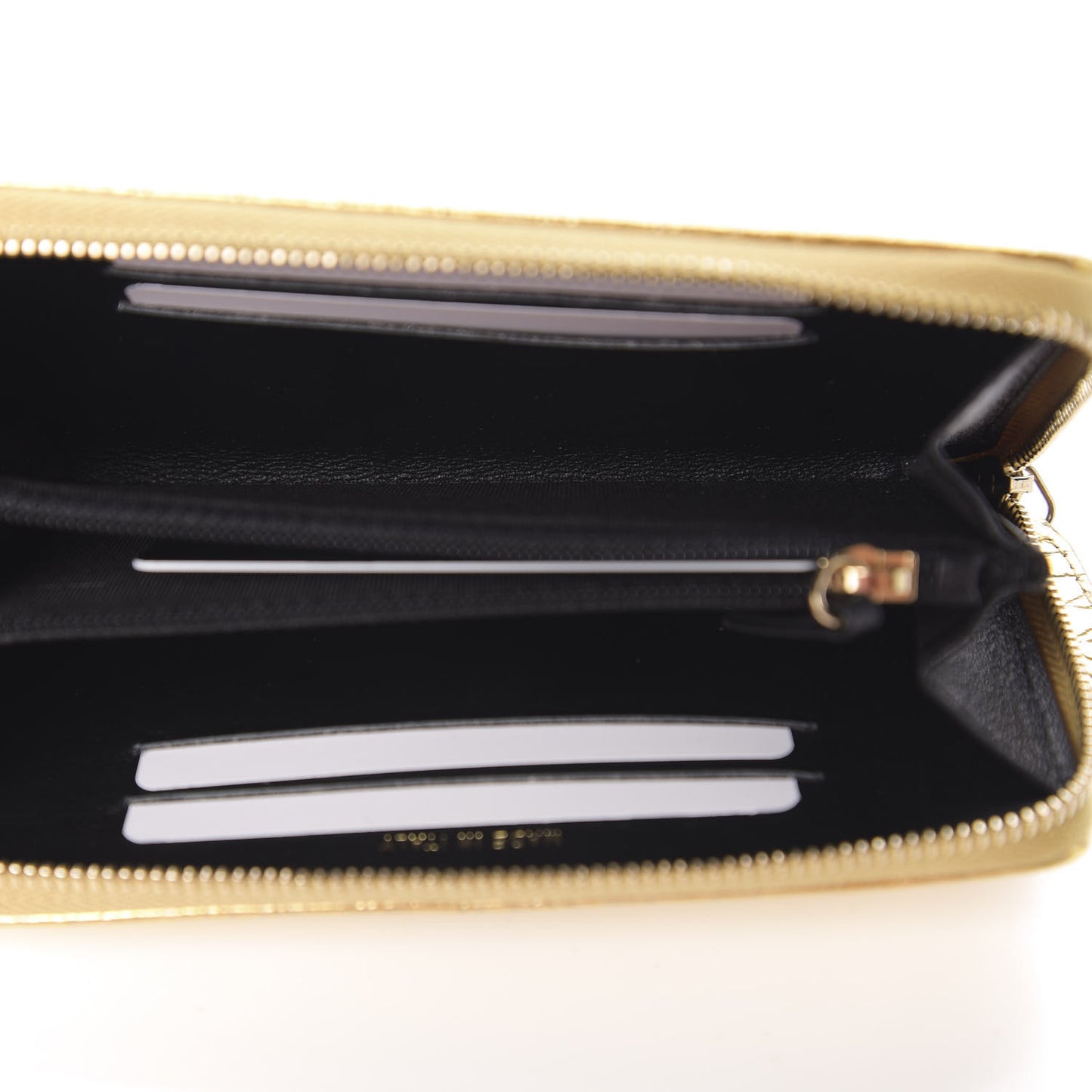 Metallic Calfskin Crocodile Embossed Small Zip Wallet Gold