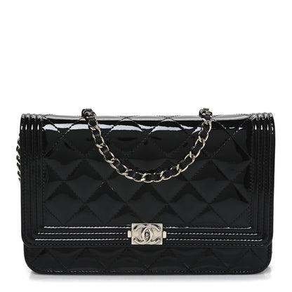Chanel Patent Calfskin Quilted Boy Wallet On Chain WOC Black 1 of 11