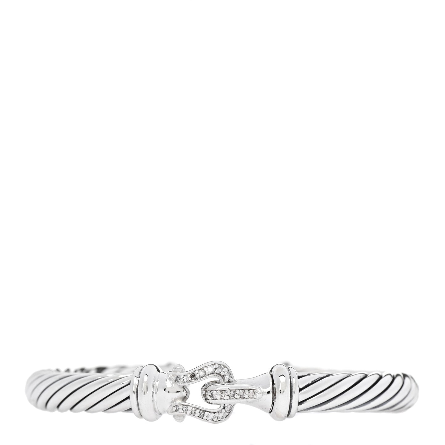 Sterling Silver Diamond 7mm Cable Buckle Cuff Bracelet