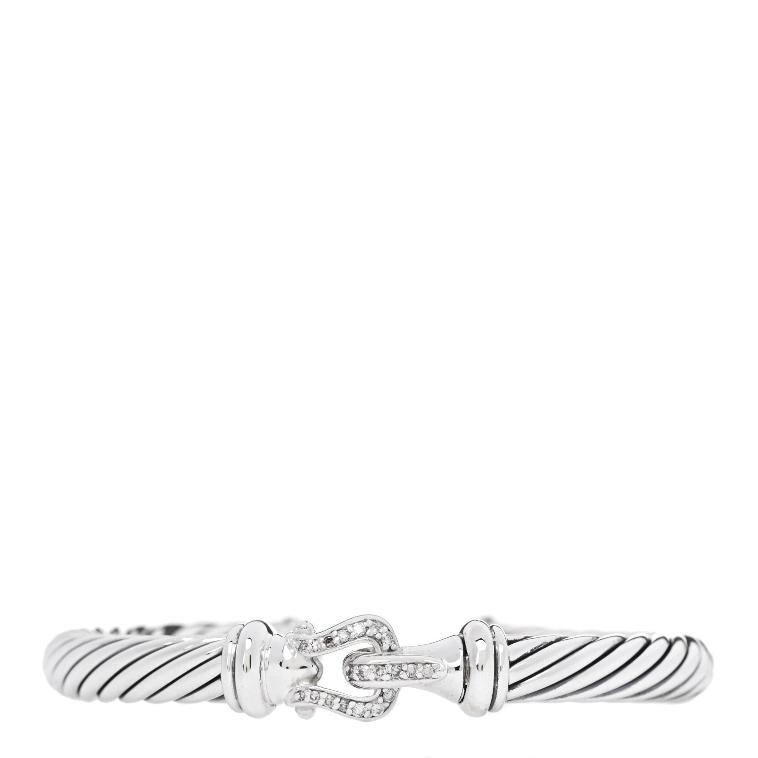 David Yurman Sterling Silver Diamond 7mm Cable Buckle Cuff Bracelet 1 of 4