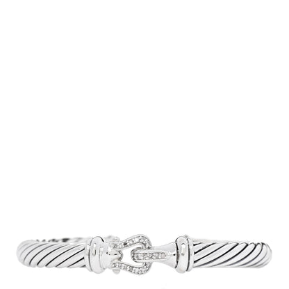 David Yurman Sterling Silver Diamond 7mm Cable Buckle Cuff Bracelet 1 of 4
