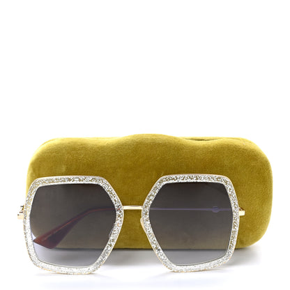 Gucci Glitter Acetate Oversize Square Frame Sunglasses GG0106S Gold 9 of 9