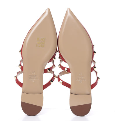 Valentino Garavani Pebbled Calfskin Rockstud Flat Cage Mules 35 Rosso 5 of 8
