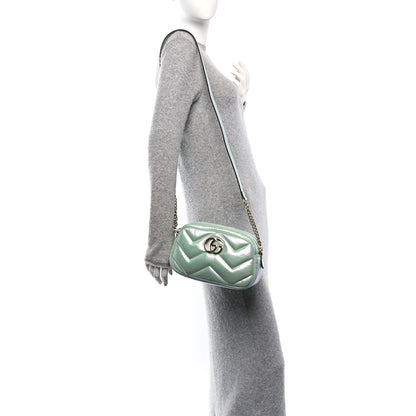 Gucci Iridescent Nappa Chevron Matelasse Small GG Marmont Chain Shoulder Bag Iridescent Salvy Green 2 of 12