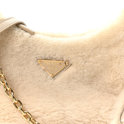 Prada Shearling Nappa Mini Re-Edition Shoulder Bag Ecru 14 of 21