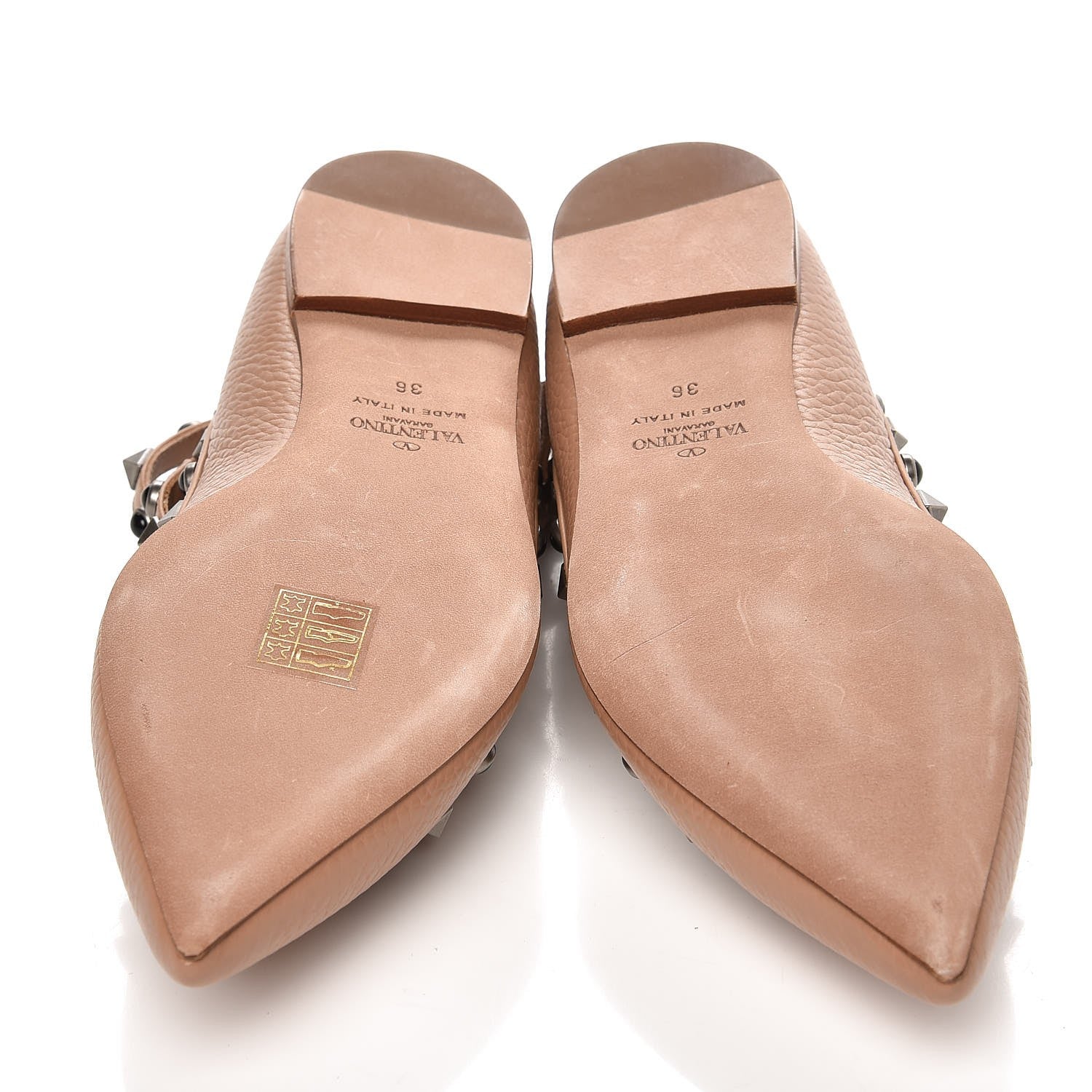 Valentino Garavani Pebbled Calfskin Onyx Rockstud Rolling Cage Ballerina Flats 36 Soft Noisette 5 of 8