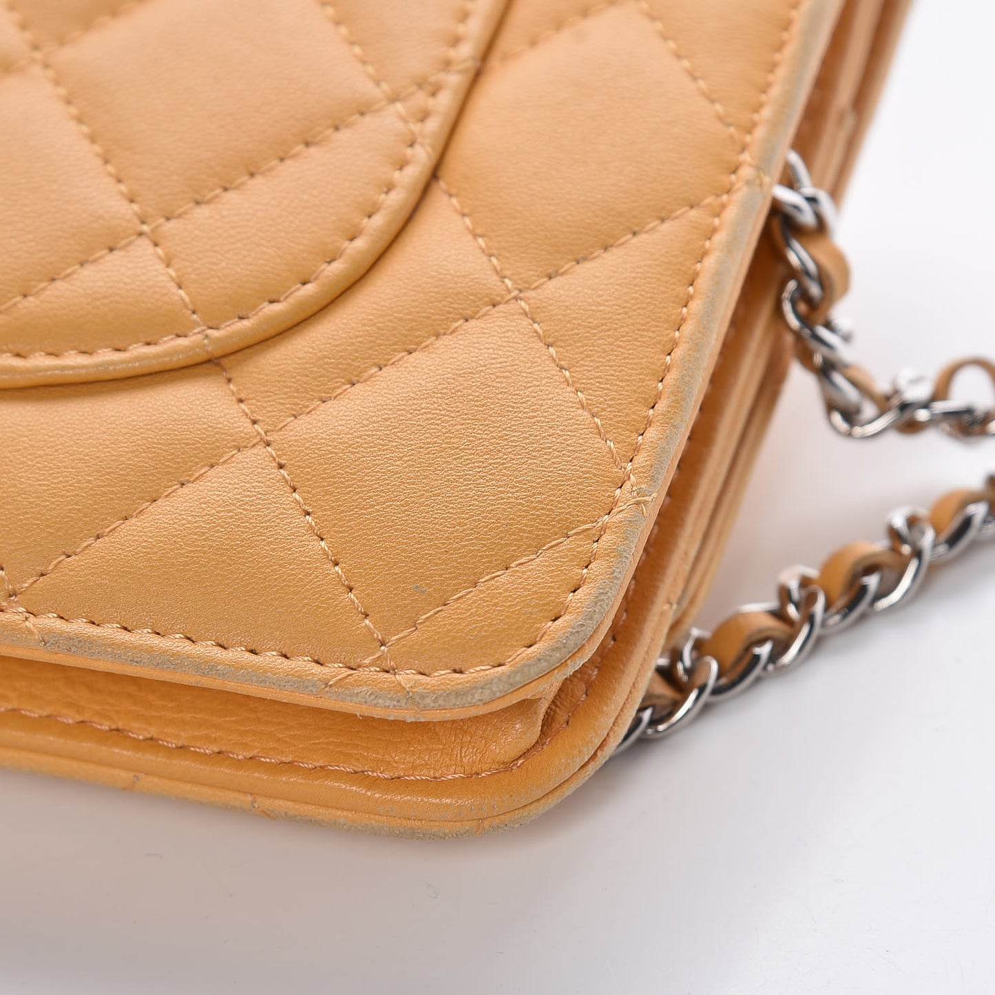 Lambskin Quilted Wallet on Chain WOC Yellow