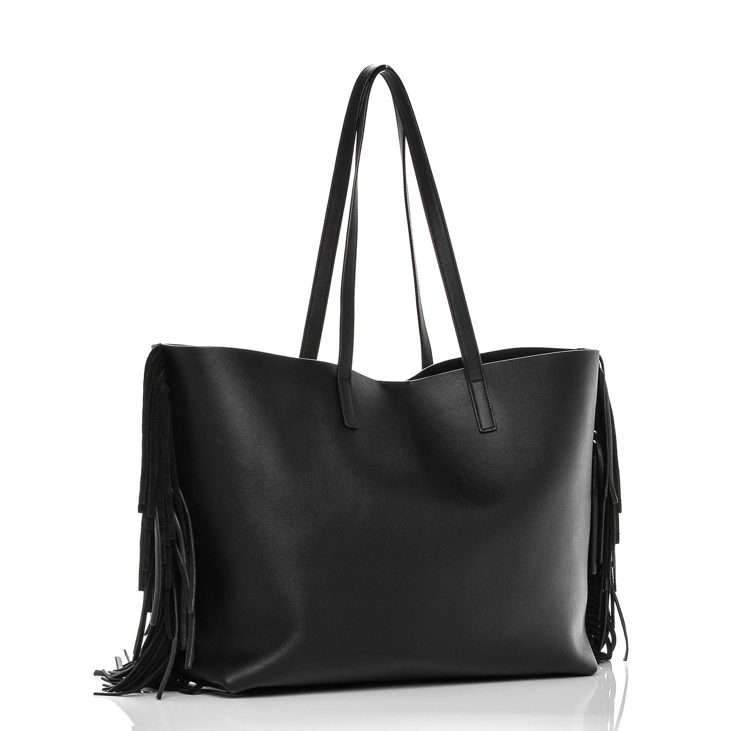 Calfskin Large Fringe Shopping Tote Black