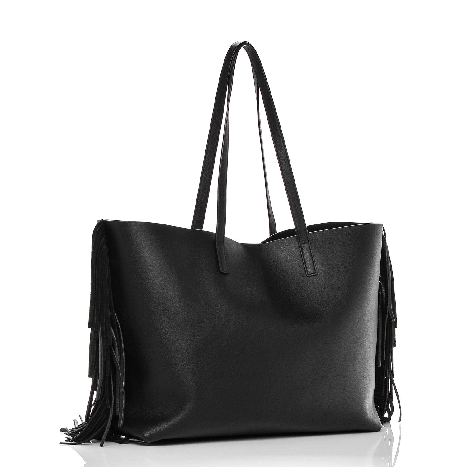 Saint Laurent Calfskin Large Fringe Shopping Tote Black 3 of 8